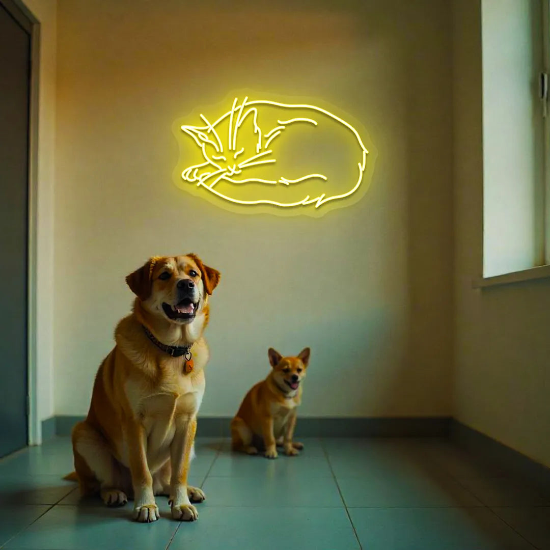 Sleeping Cat Neon Sign | Yellow
