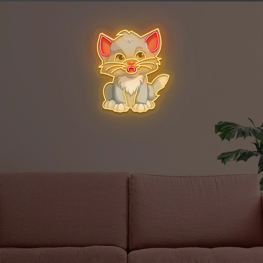 Cute Kitten Artwork Neon Sign