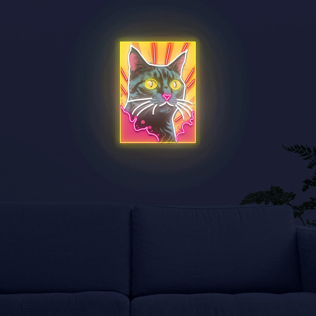 Cat Artwork Neon Sign | White