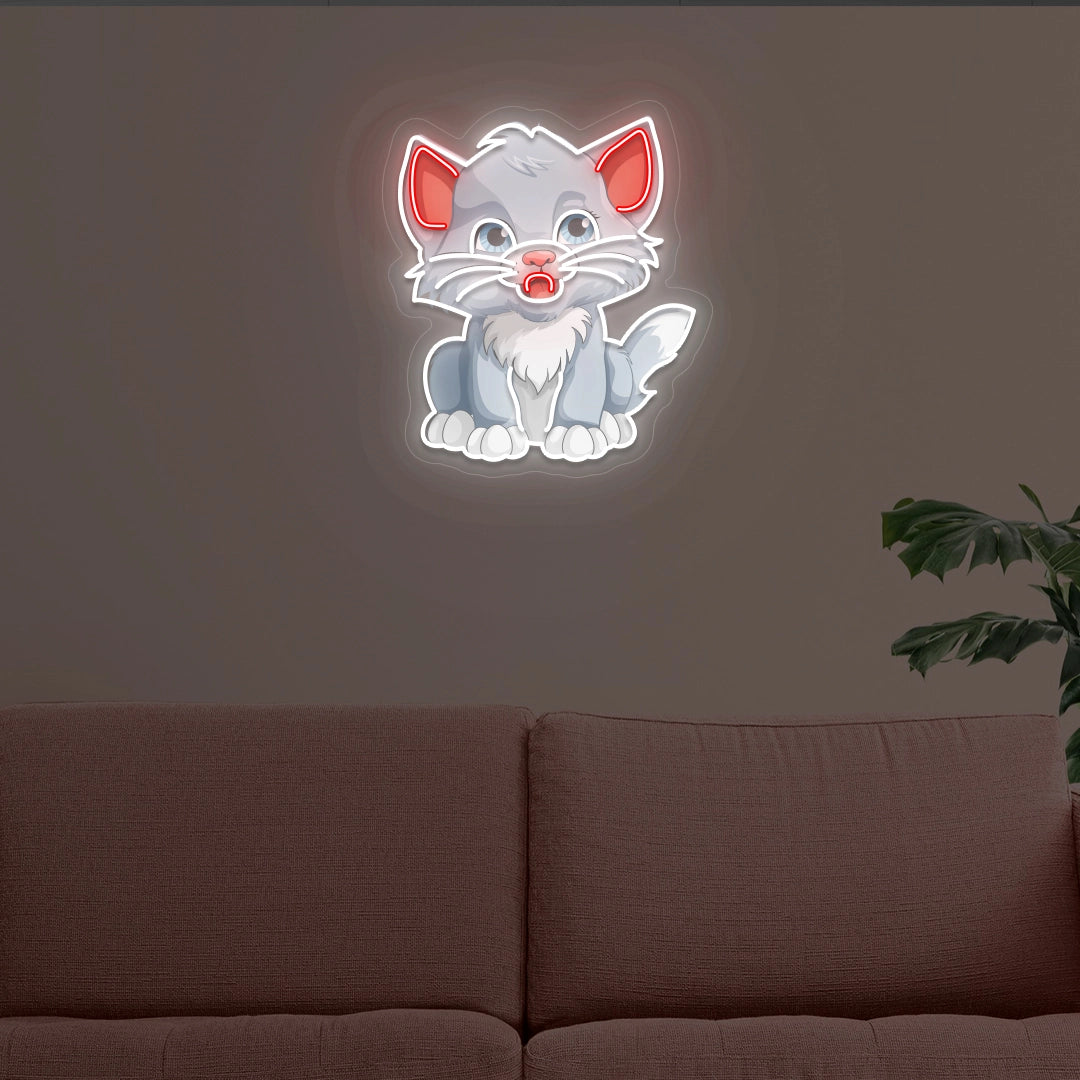 Cute Kitten Artwork Neon Sign