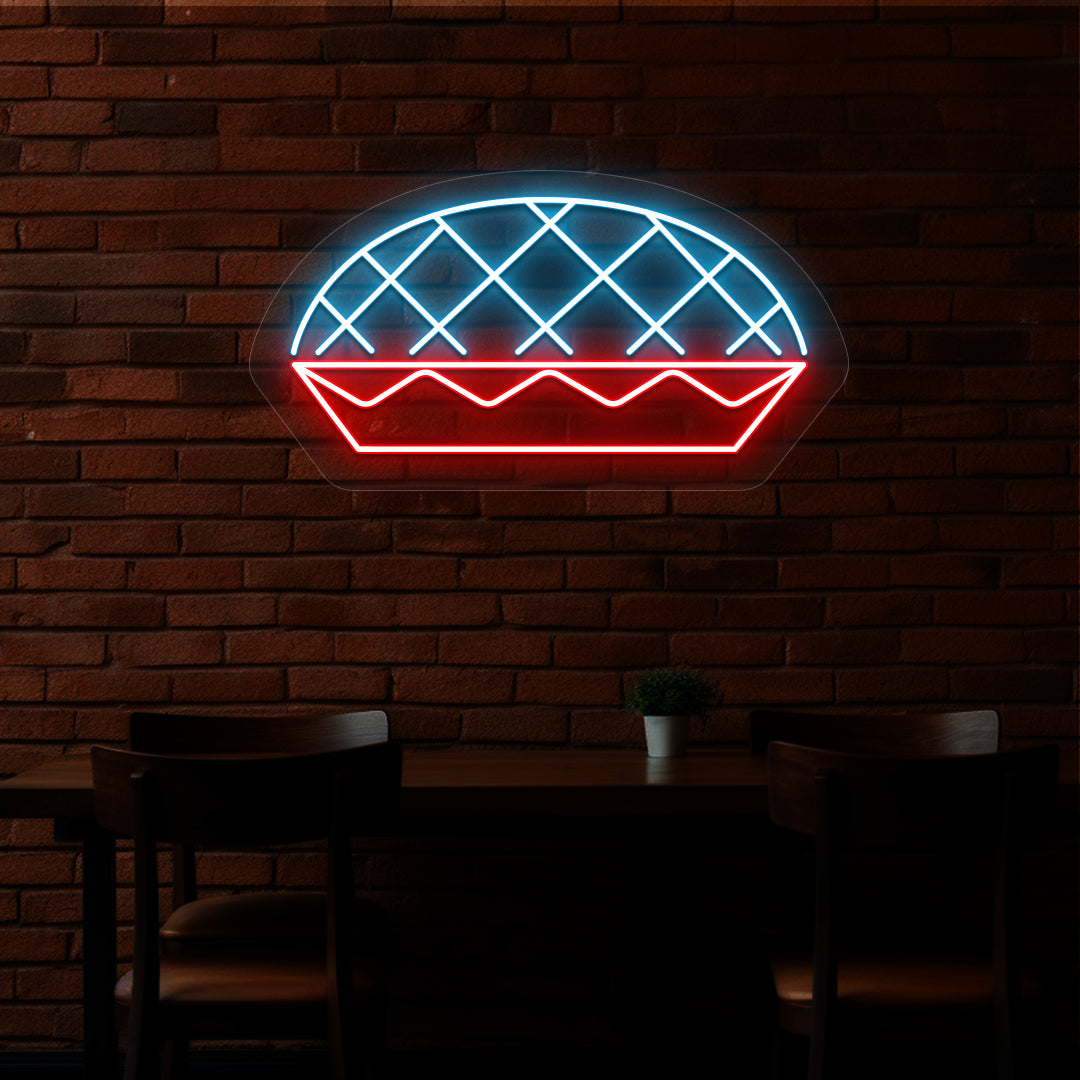 Harvest pie neon sign in ice blue and red