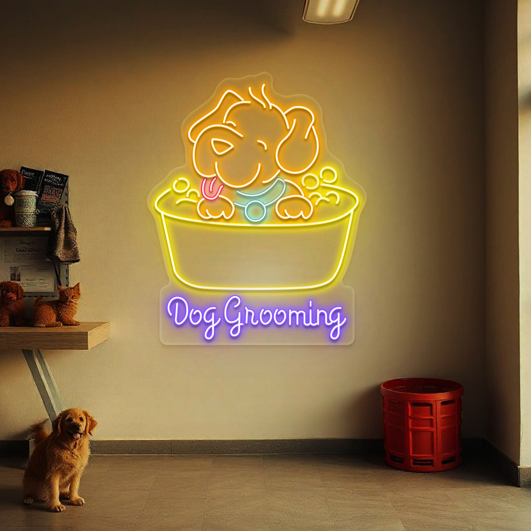 Dog Groom Glow Neon Sign | Yellow