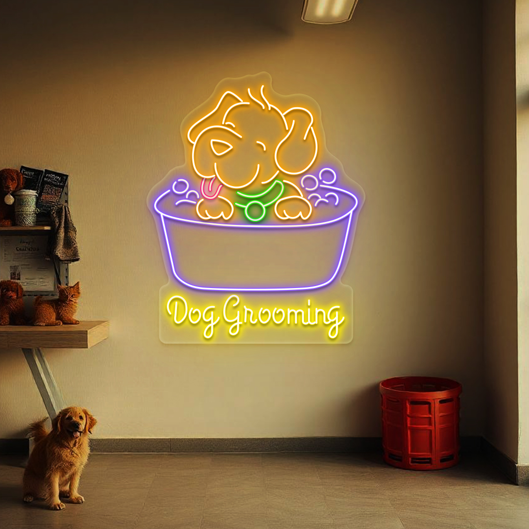 Dog Groom Glow Neon Sign  | Purple
