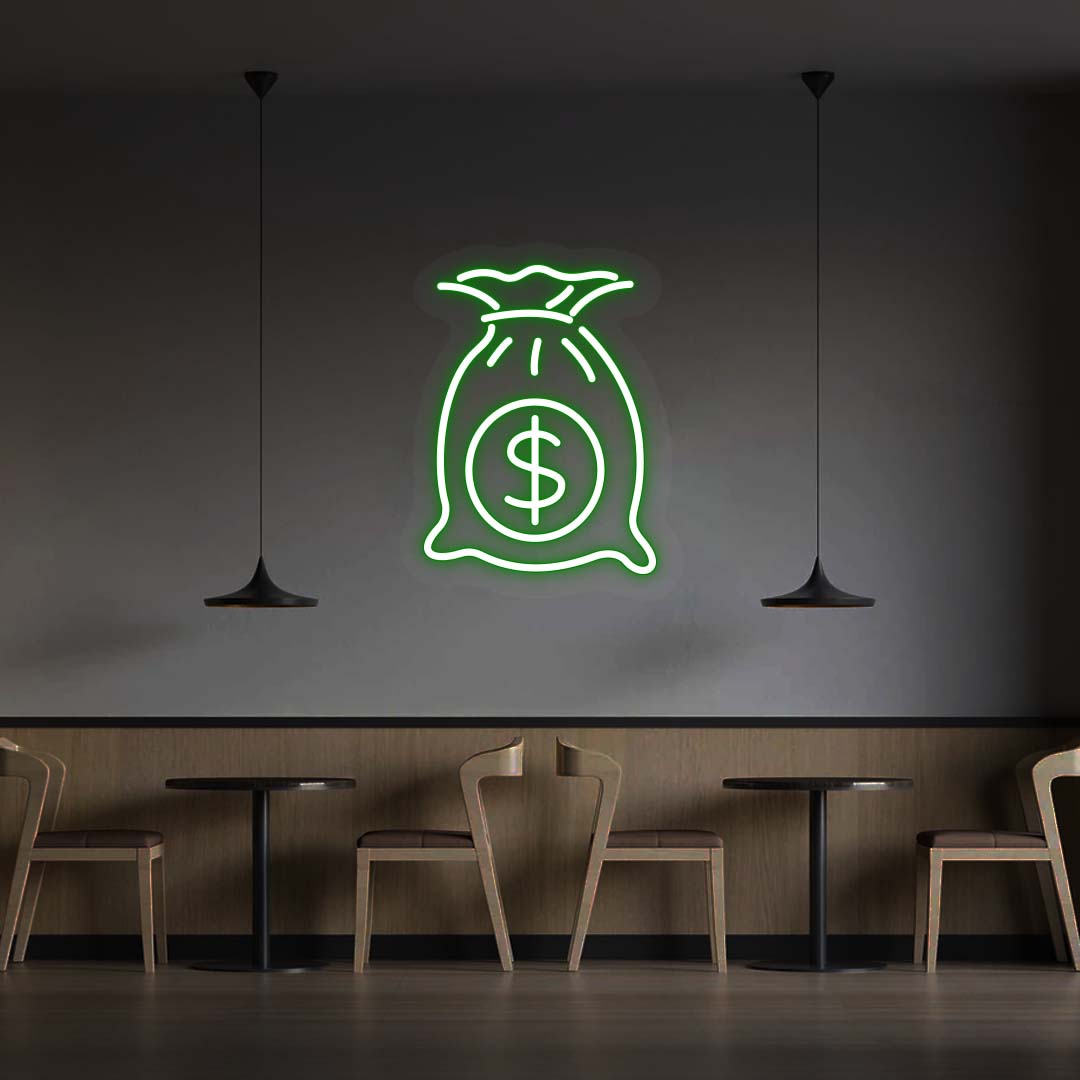 Dollar Bag Neon Sign | Green
