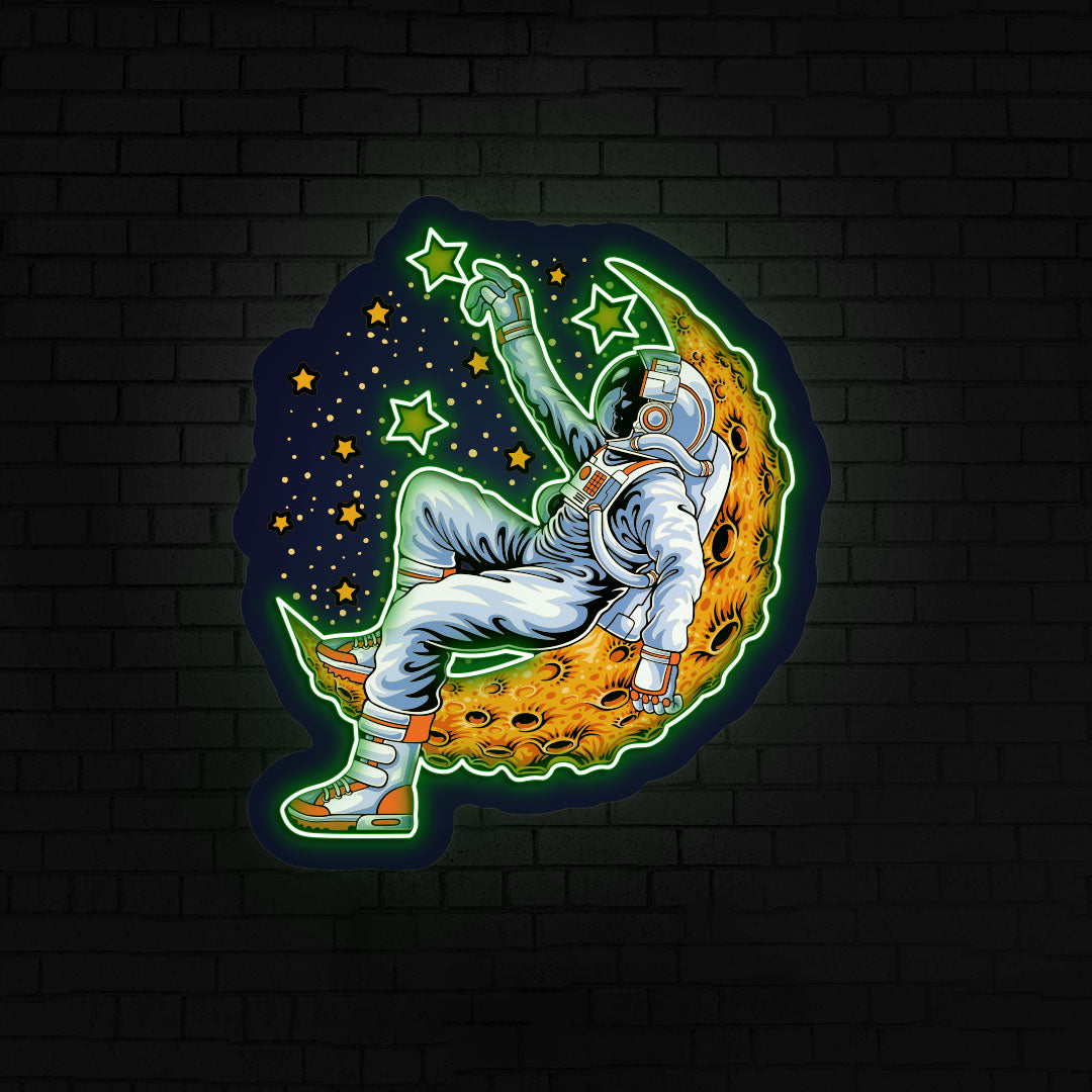 Astronaut On Moon Neon Artwork | Green