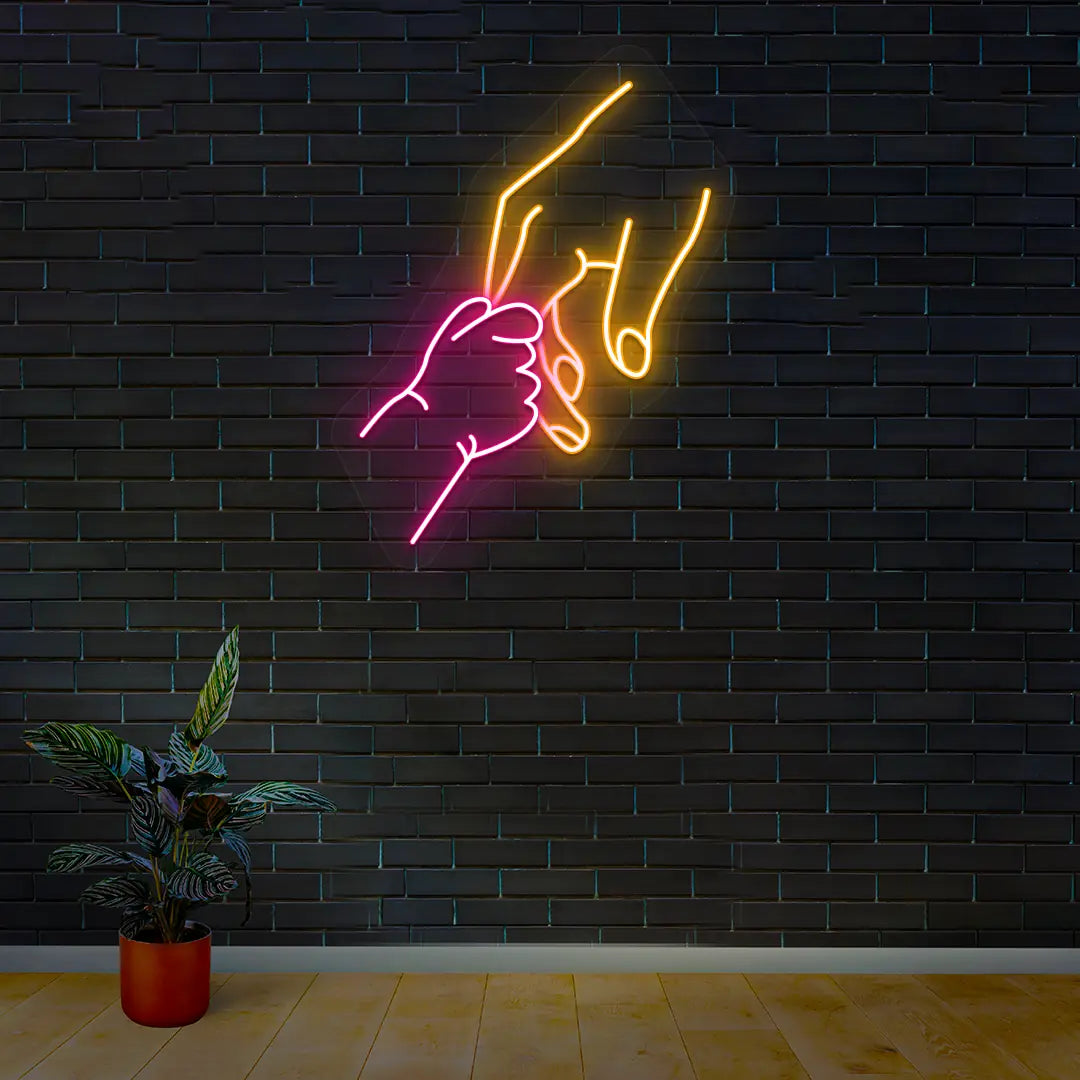 Baby Holding Dad Finger Neon Sign - Heartfelt Gift for Dad | pink