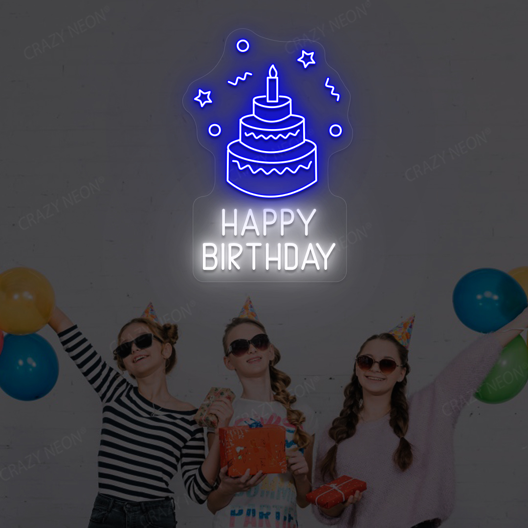 Happy Birthday Cake Neon Sign | Blue