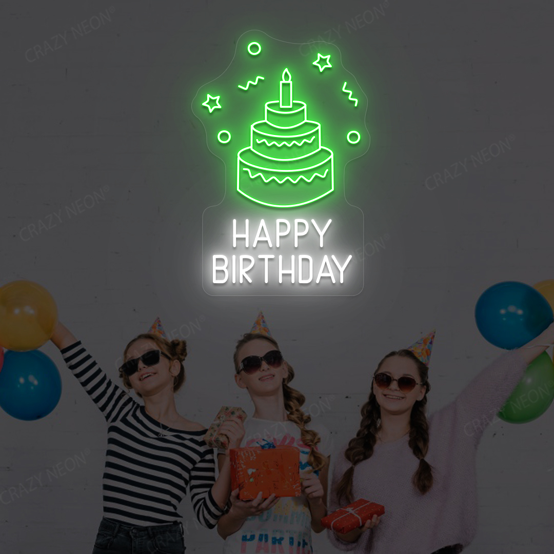 Happy Birthday Cake Neon Sign | Green