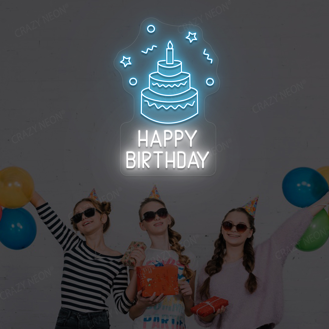 Happy Birthday Cake Neon Sign | Iceblue