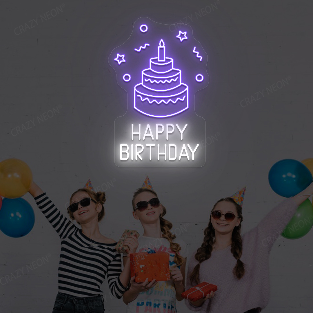 Happy Birthday Cake Neon Sign | Purple