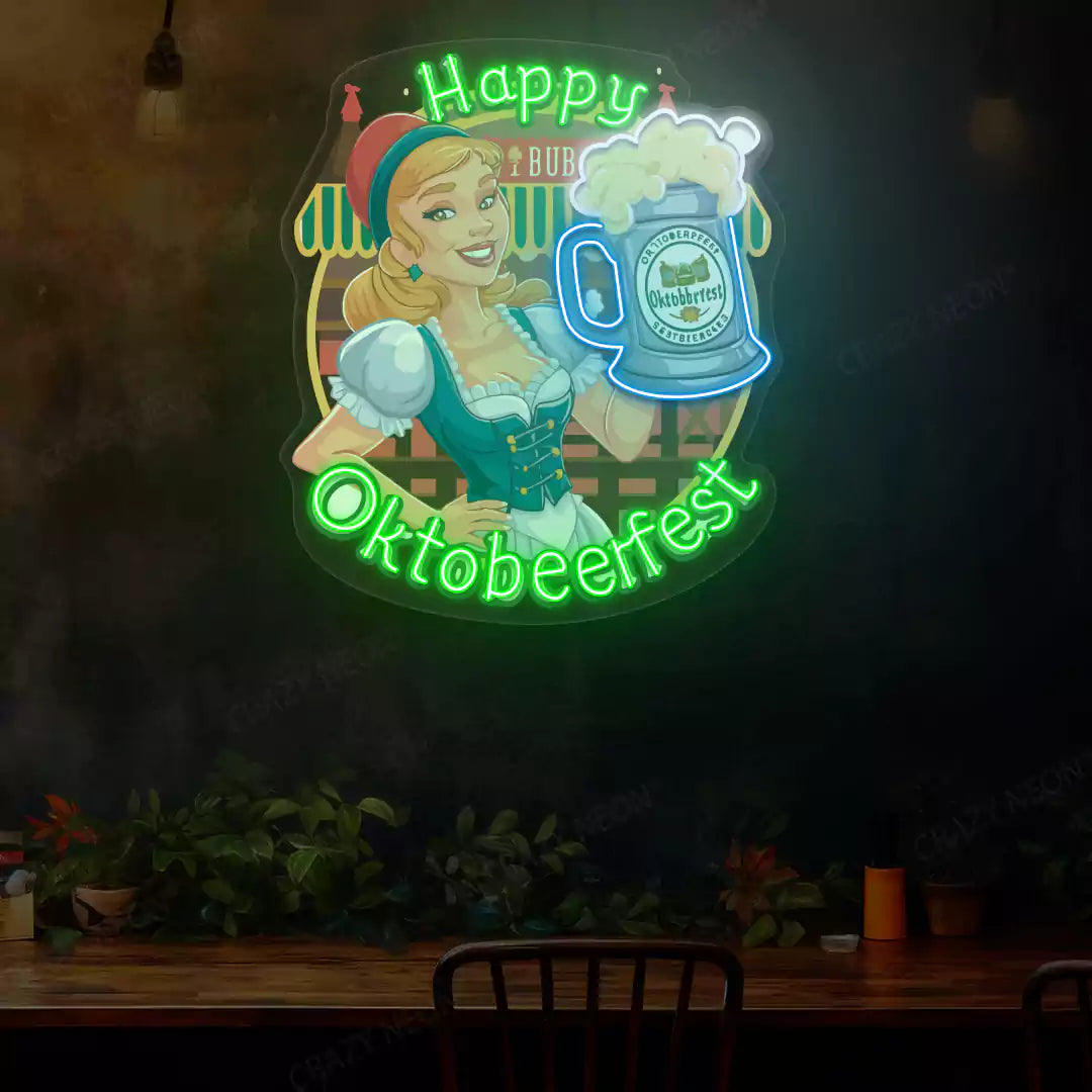 Happy Oktobewrfest Celebration Neon Sign | Green