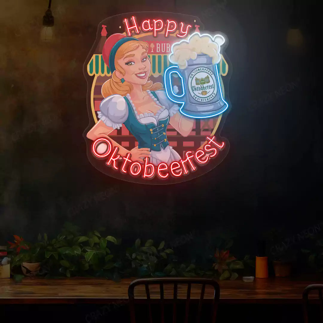 Happy Oktobewrfest Celebration Neon Sign | Red
