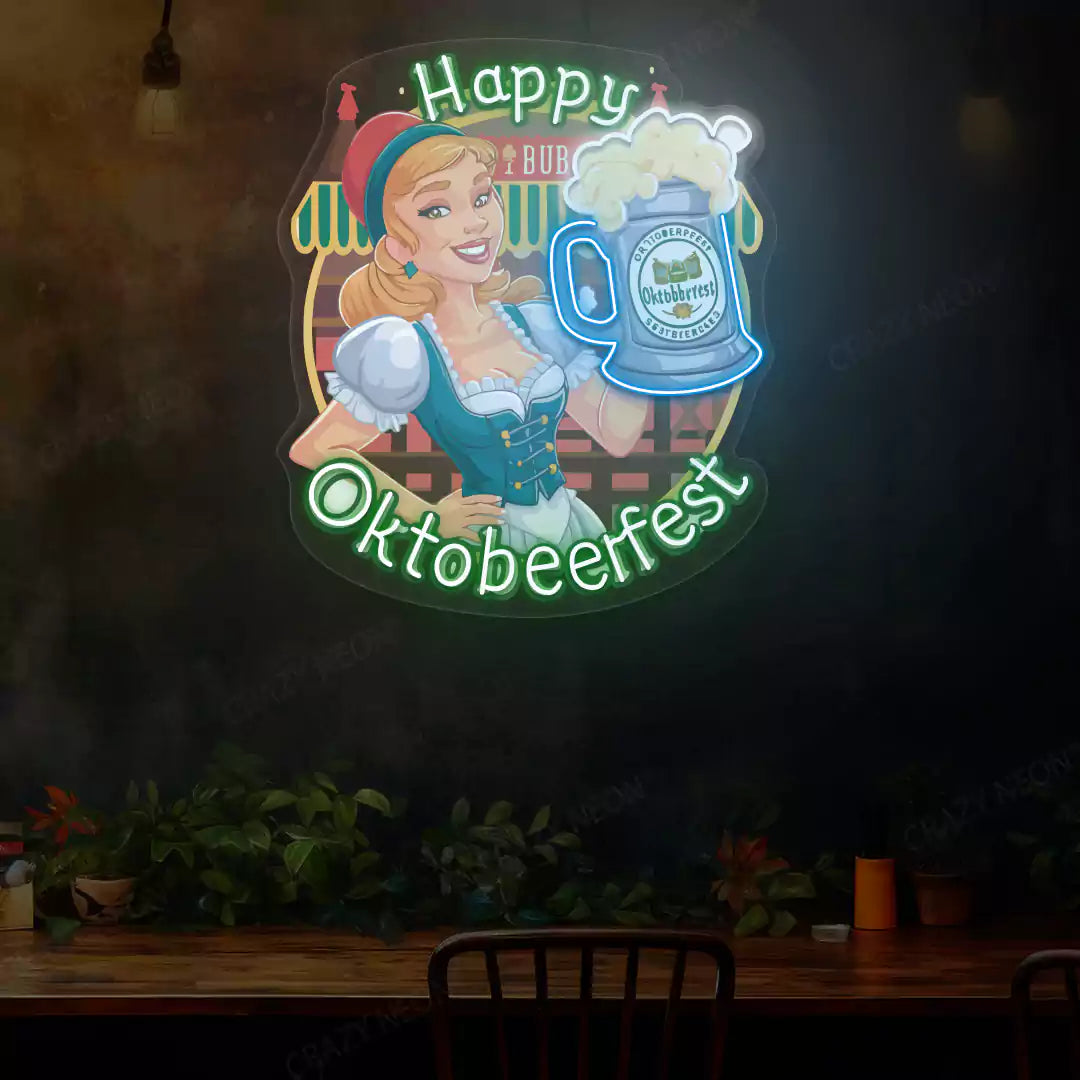 Happy Oktobewrfest Celebration Neon Sign | Iceblue