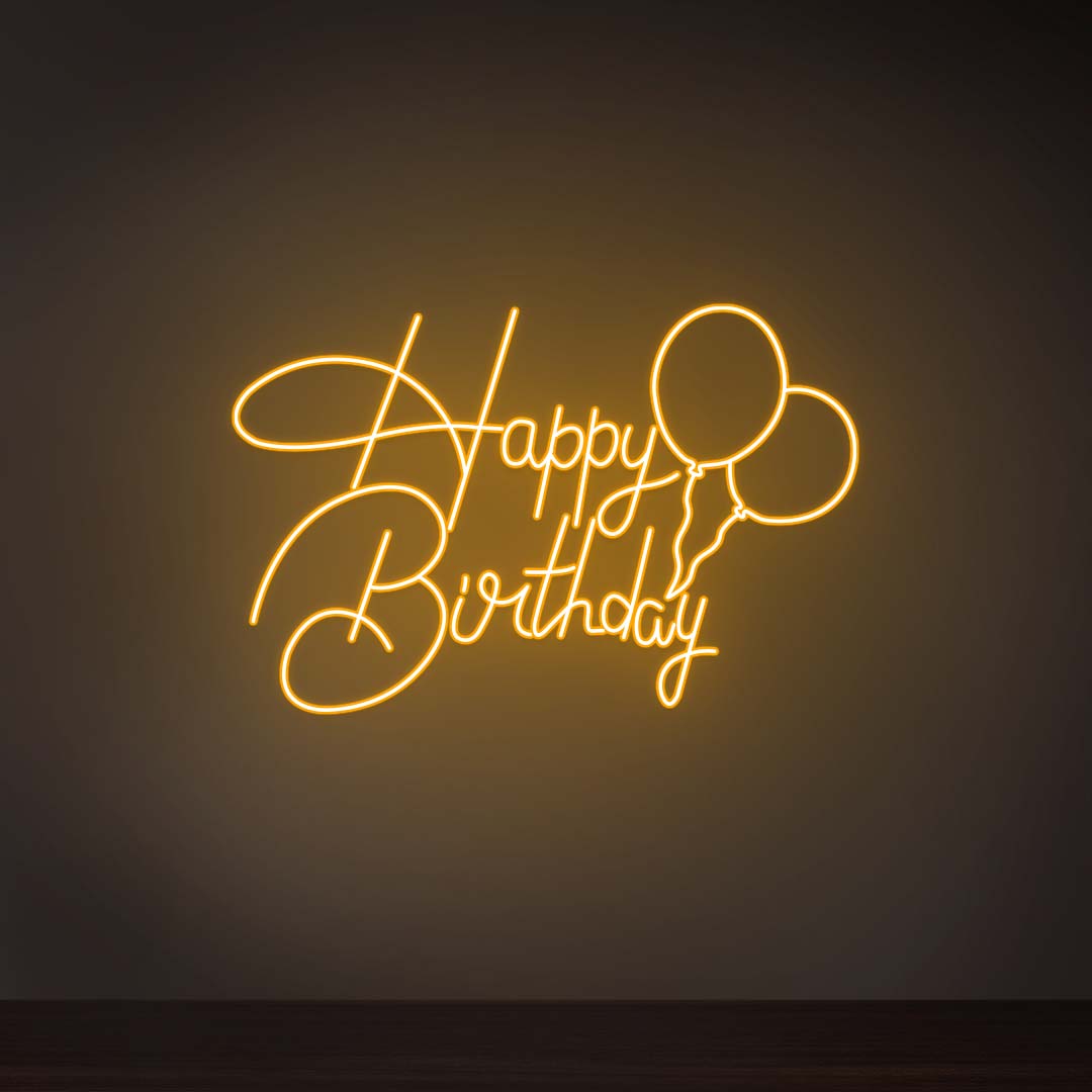 Happy Birthday With Balloons Neon Sign