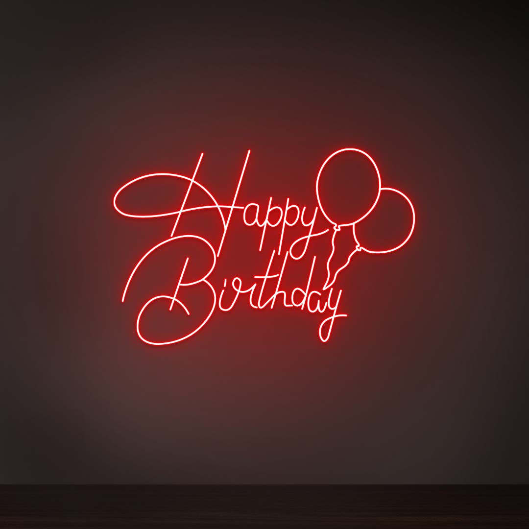 Happy Birthday With Balloons Neon Sign