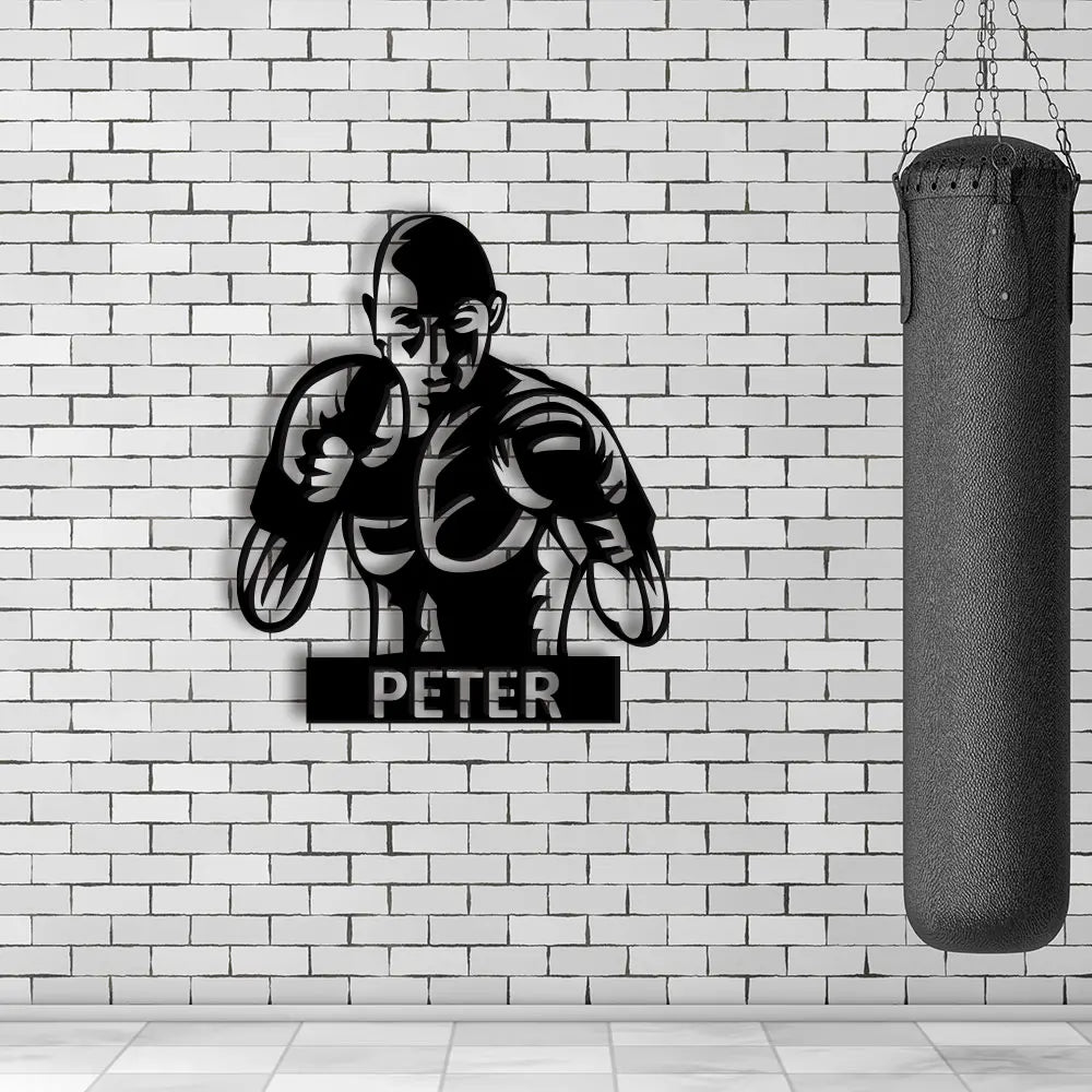 Boxer Custom Metal Sign in Black colour mounted on wall