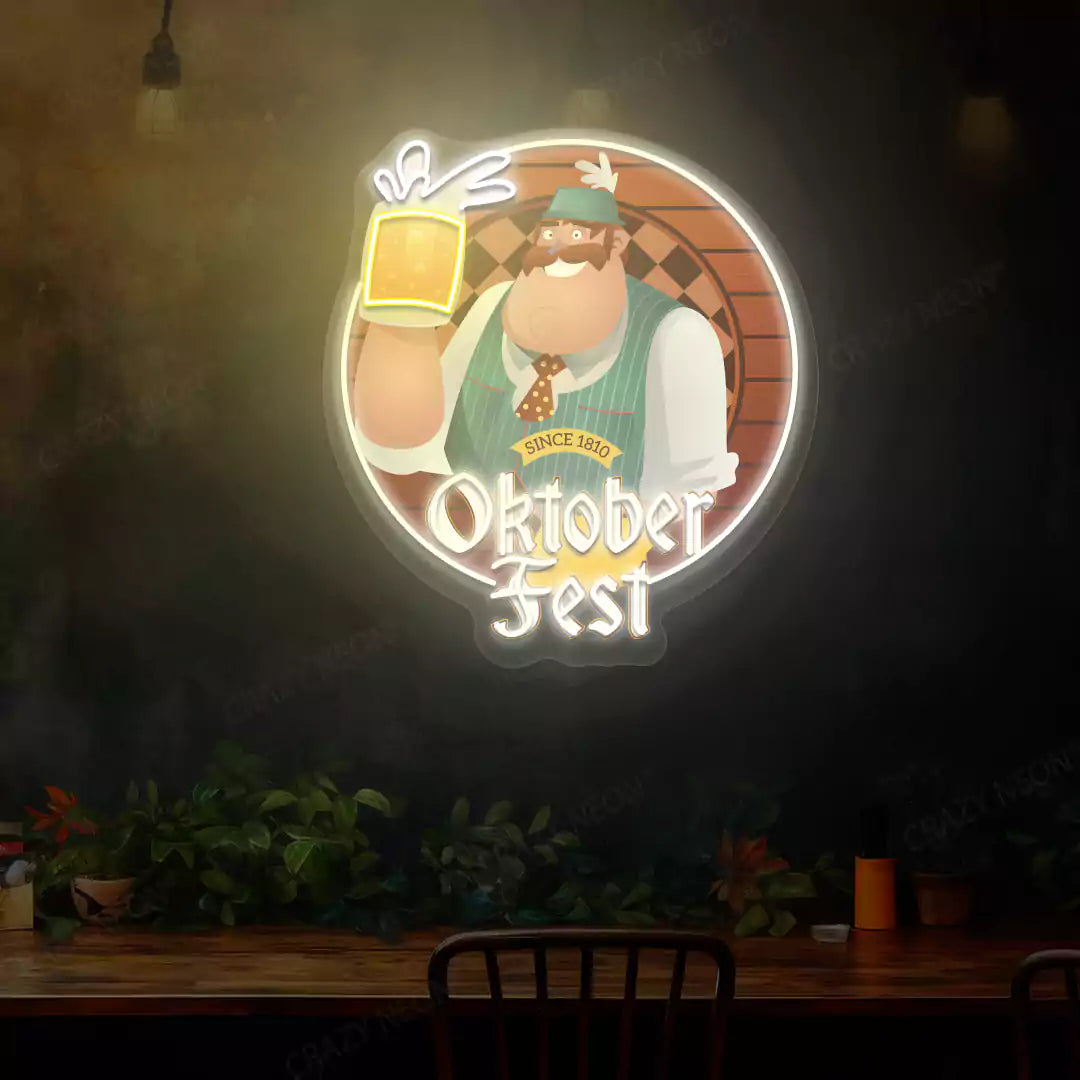 Oktoberfest Beer Guy Neon Sign | White