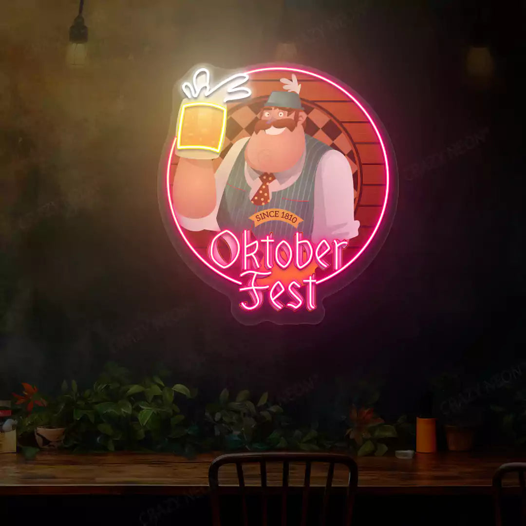 Oktoberfest Beer Guy Neon Sign | Pink