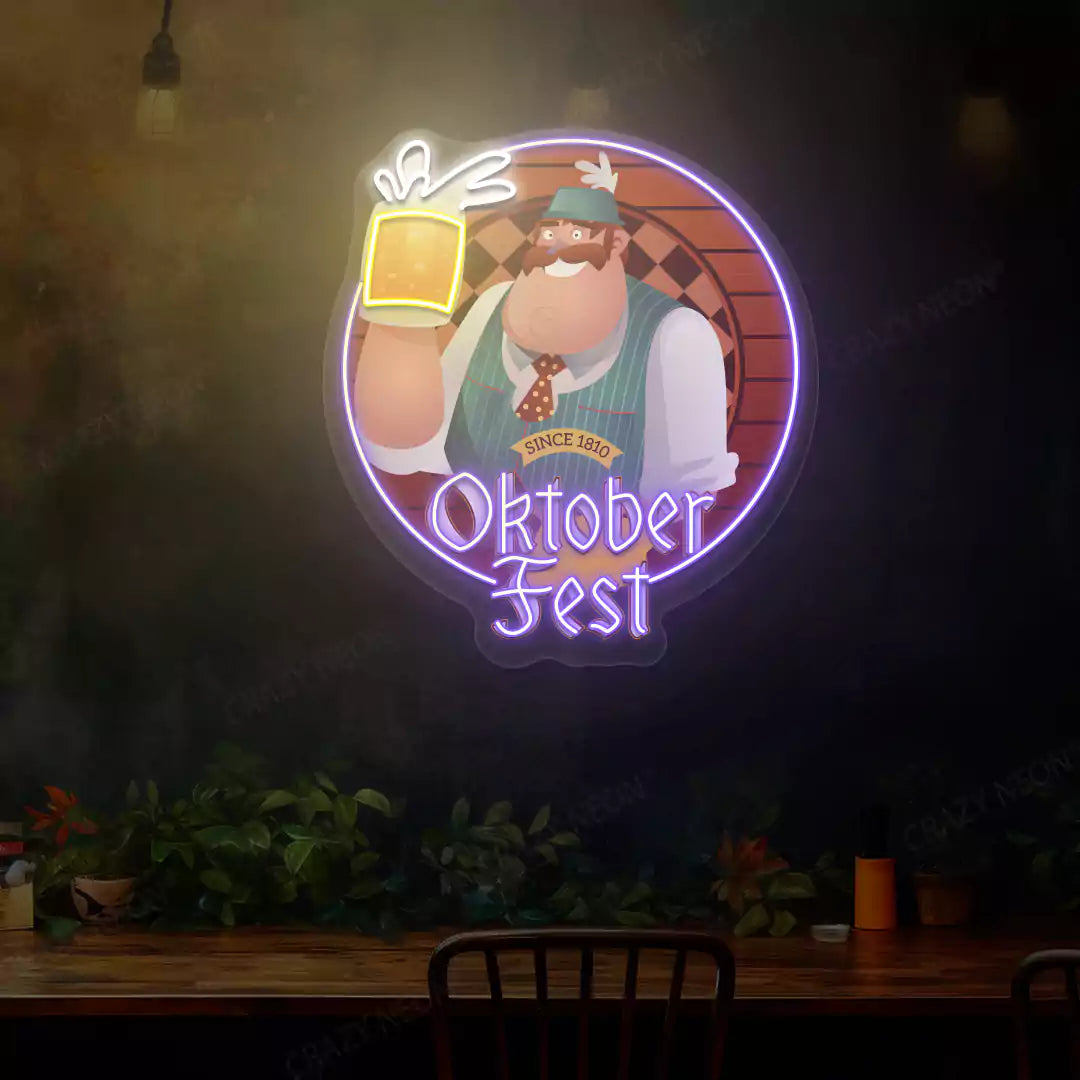 Oktoberfest Beer Guy Neon Sign | Purple