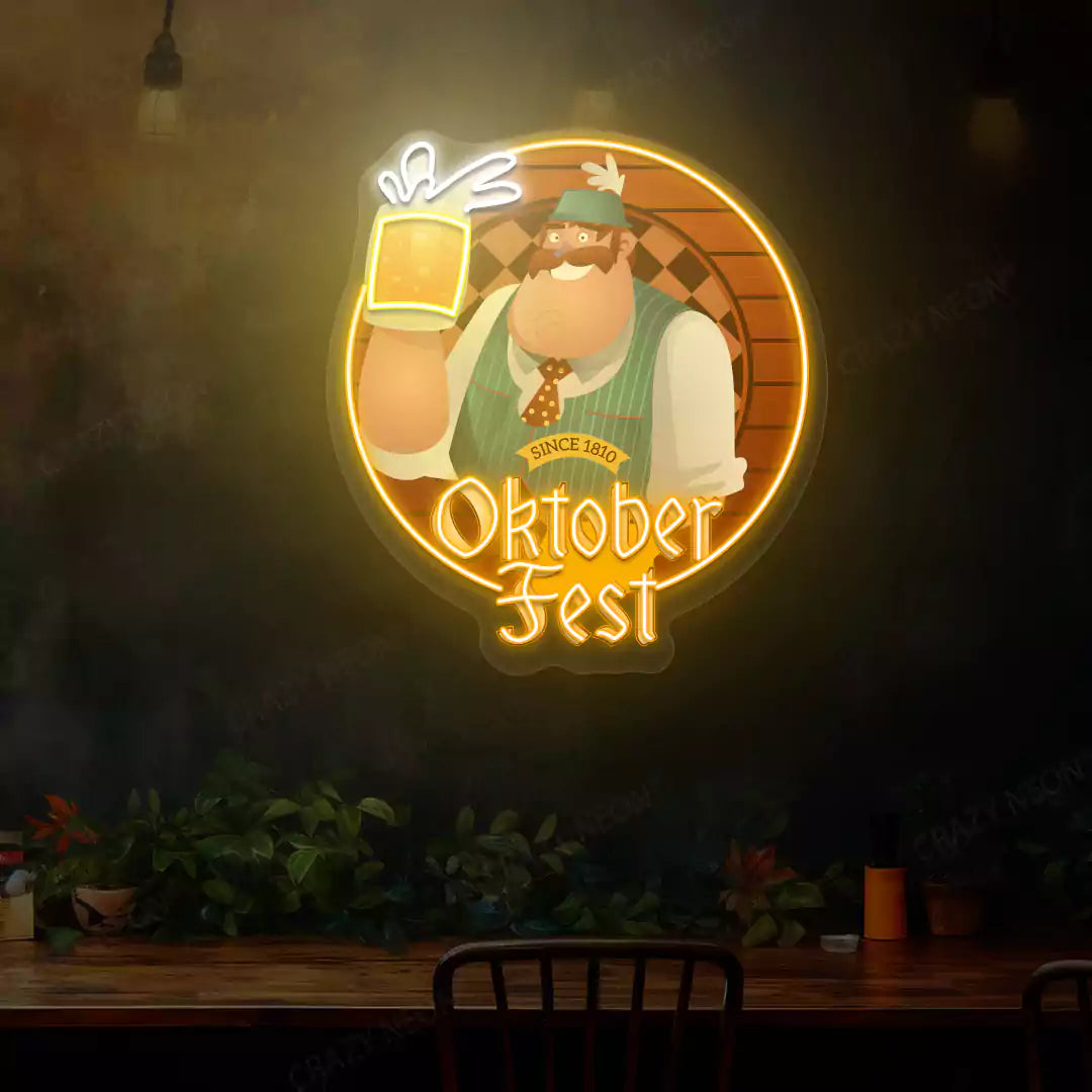 Oktoberfest Beer Guy Neon Sign | Yellow