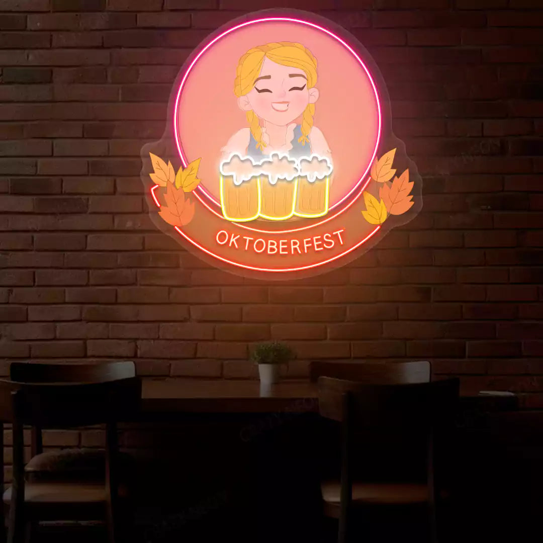 Oktoberfest Beer Girl Neon Sign | Red
