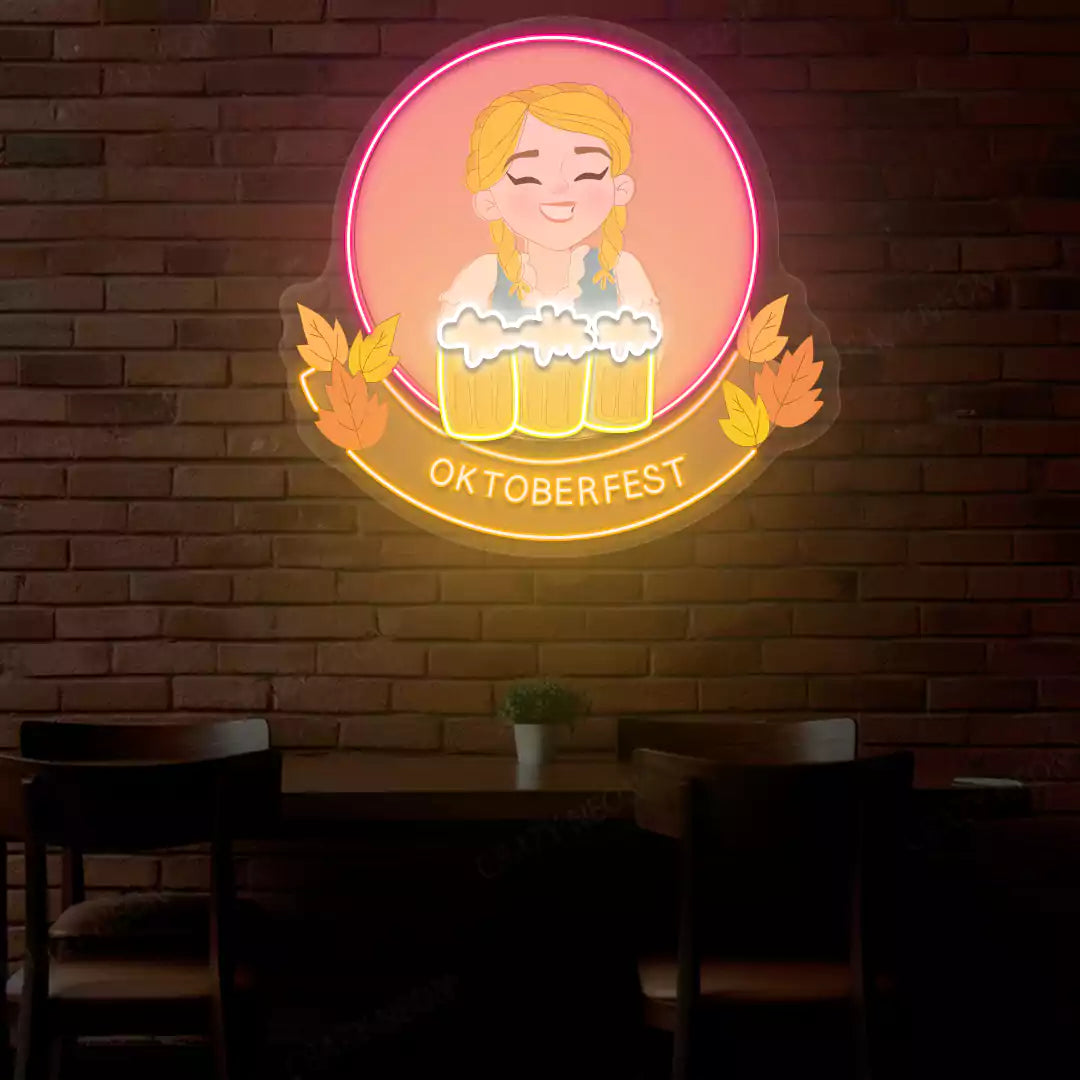 Oktoberfest Beer Girl Neon Sign | Orange