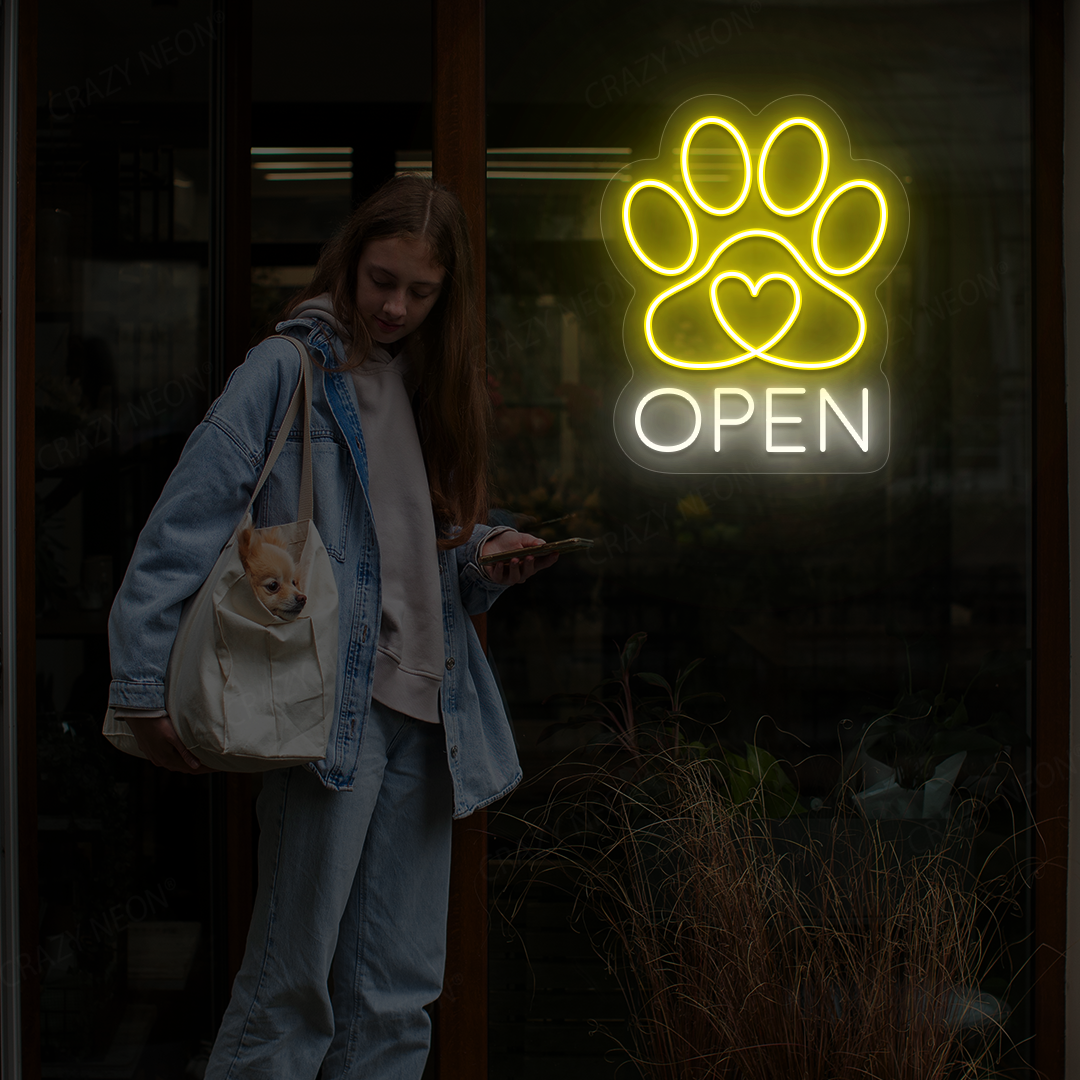 Beloved Pet Open Neon Sign | Yellow