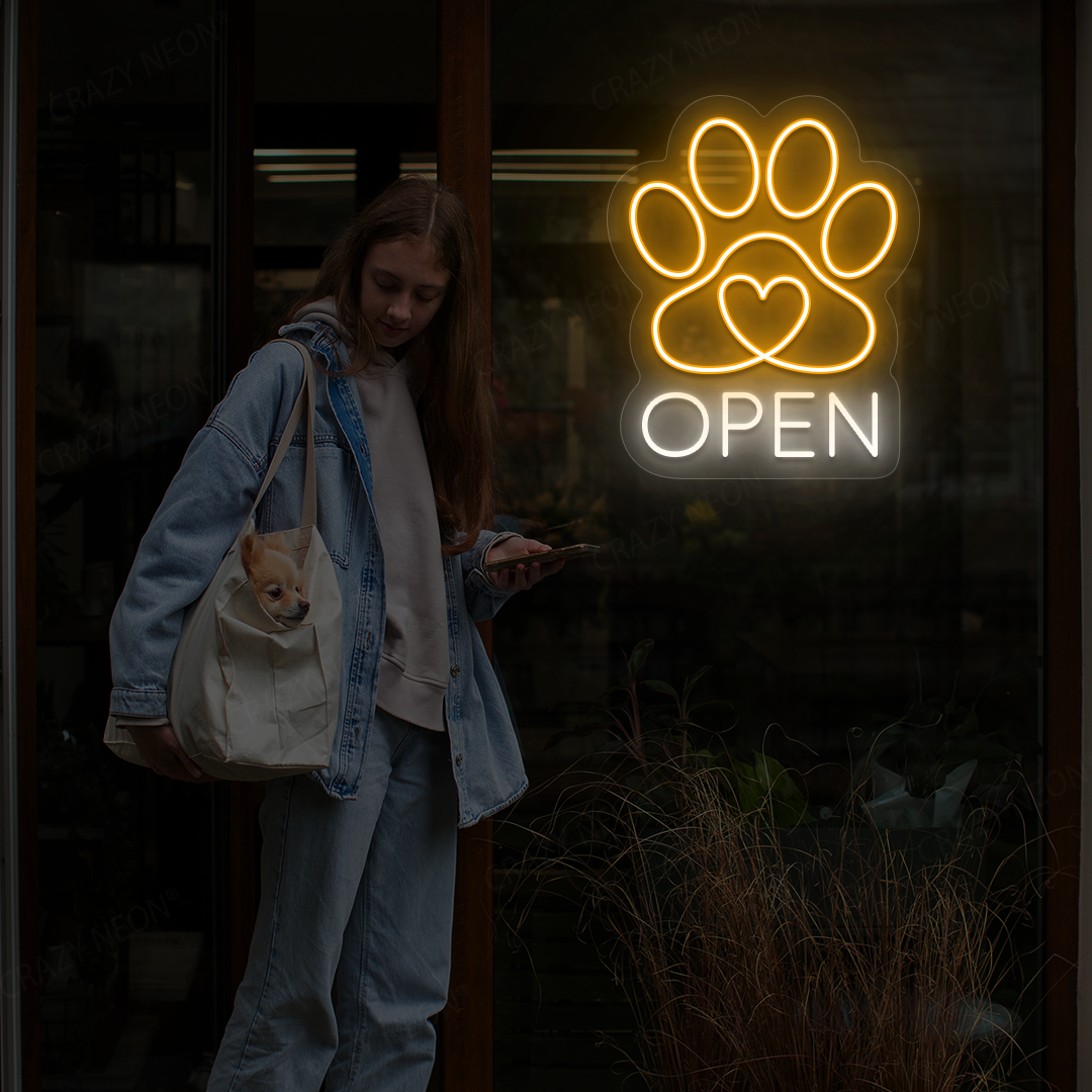 Beloved Pet Open Neon Sign | Orange