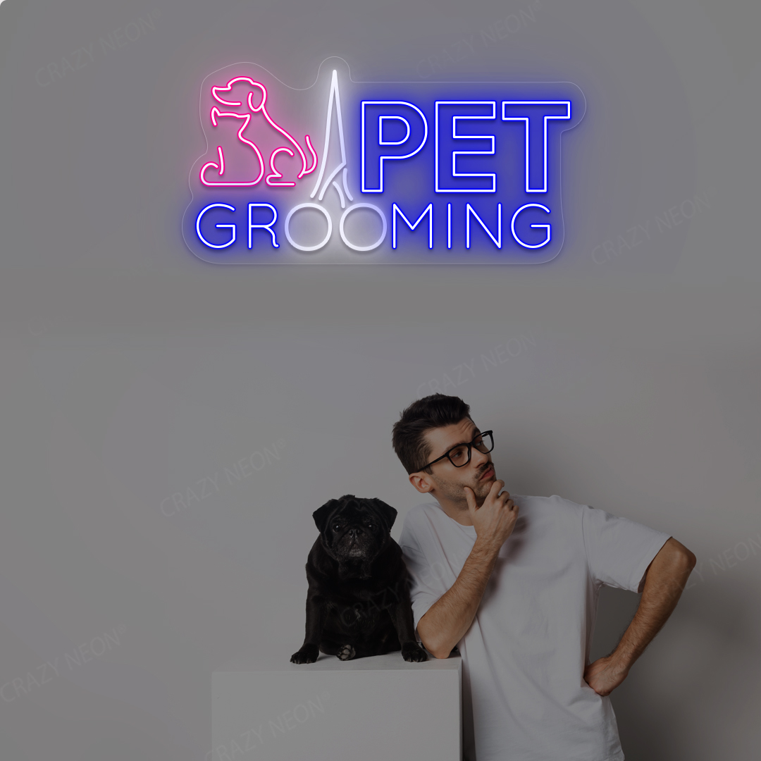 Pet Grooming Neon Sign | White