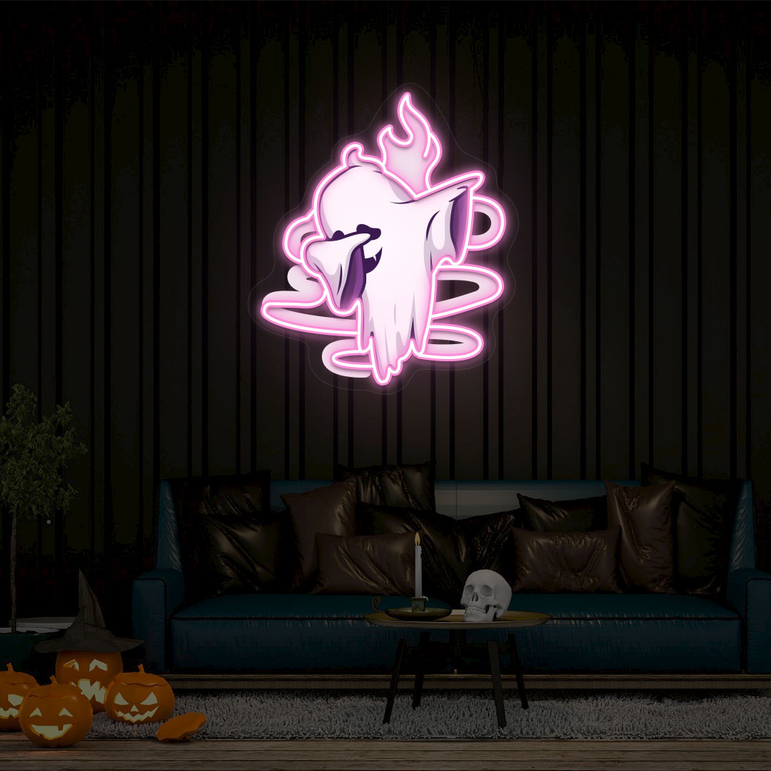 Stylish Ghoul Dab Neon Artwork | Pink