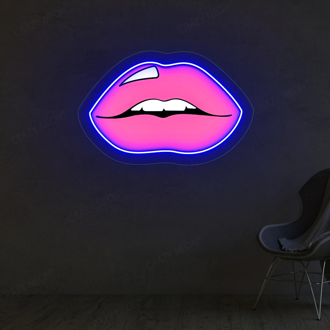 Lips Artwork Neon Sign | Blue