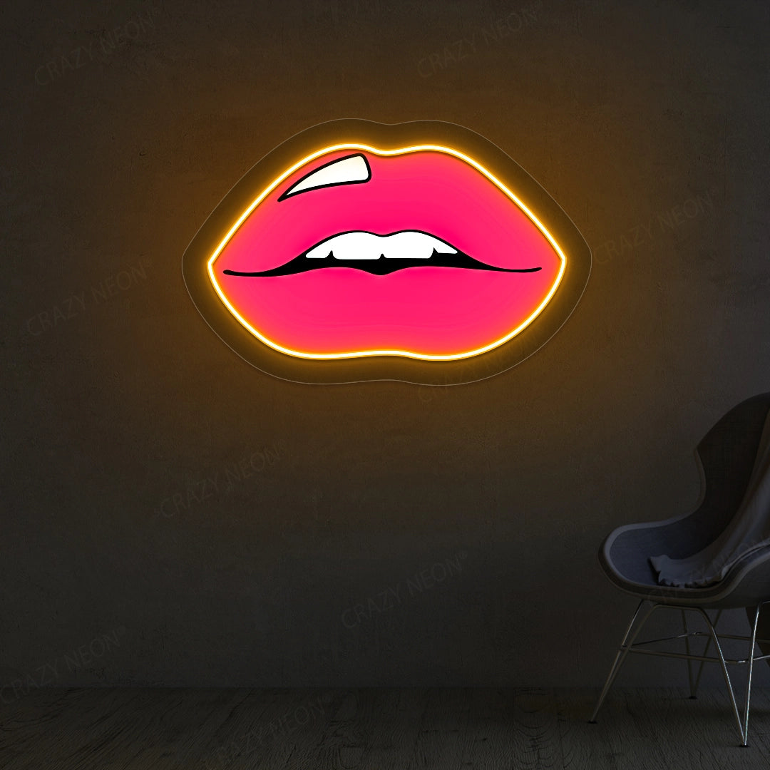 Lips Artwork Neon Sign | Orange