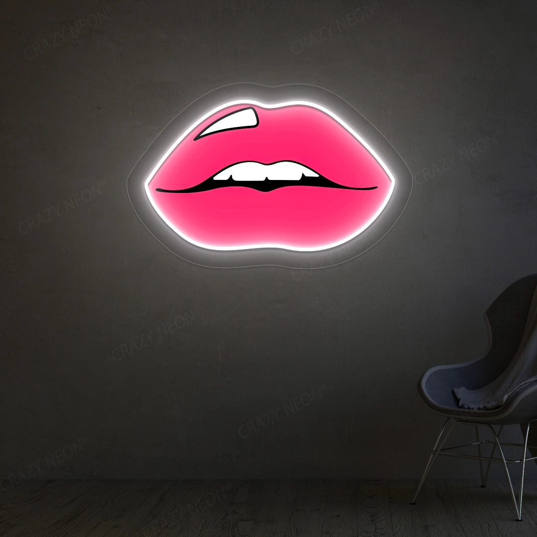 Lips Artwork Neon Sign | White