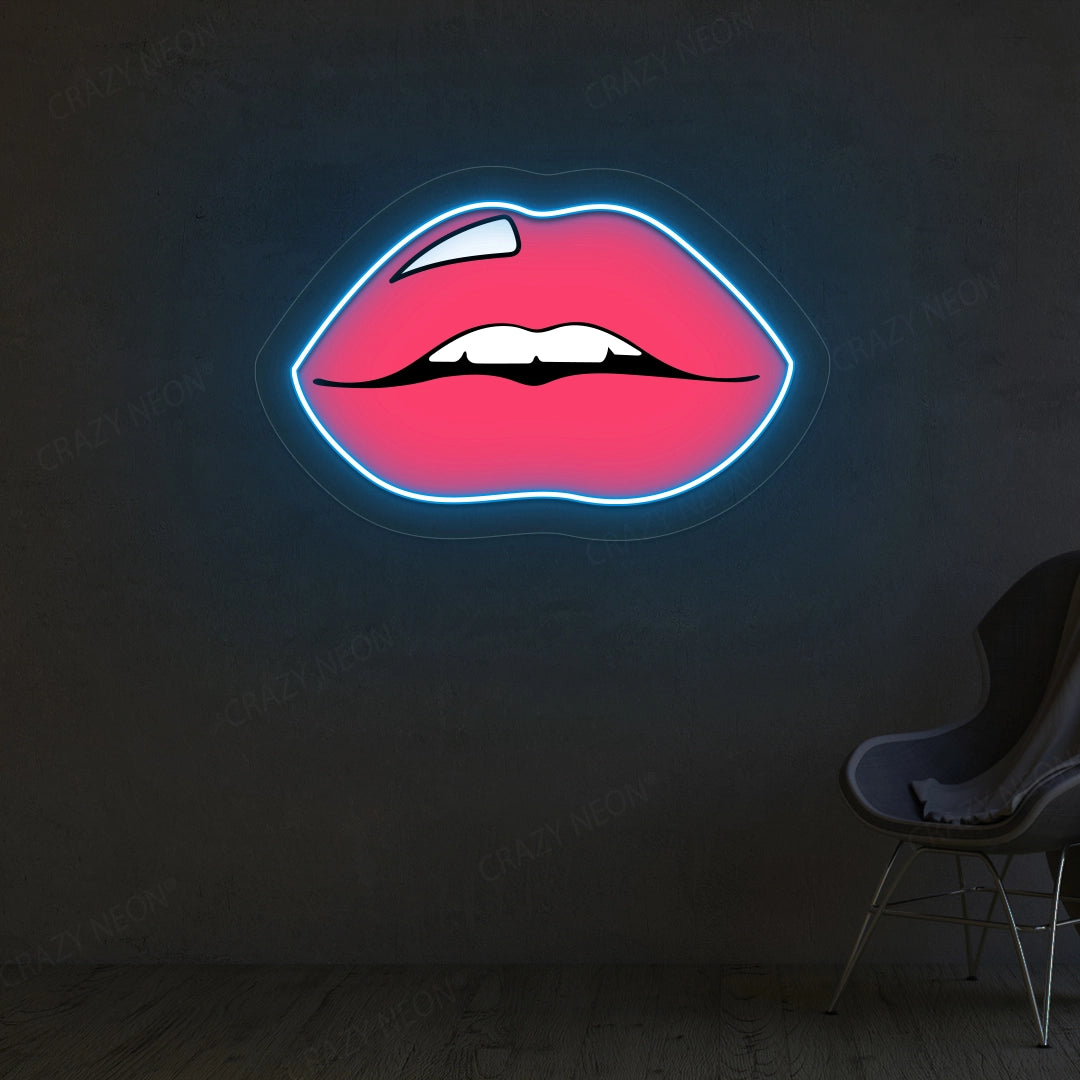Lips Artwork Neon Sign | Iceblue