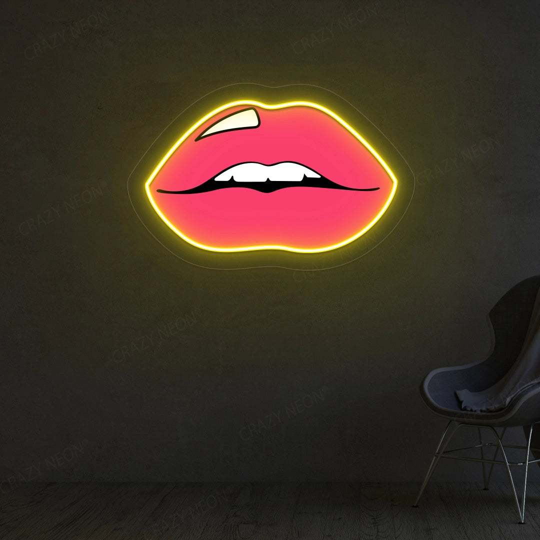 Lips Artwork Neon Sign | Yellow