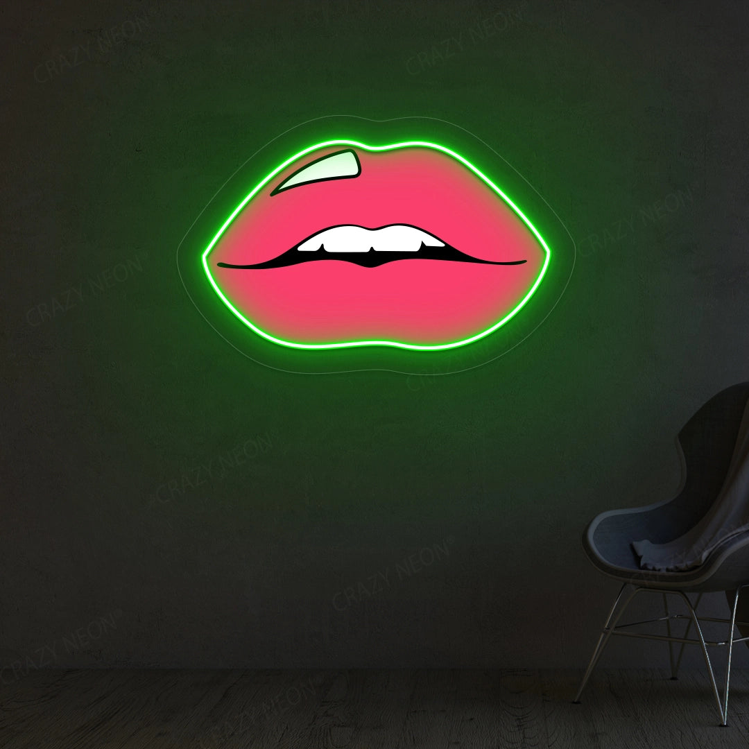 Lips Artwork Neon Sign | Green