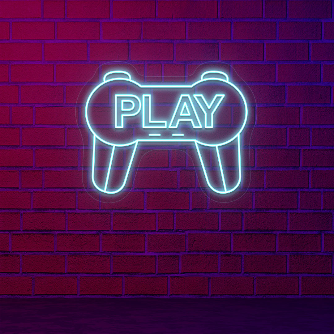 Play Gamer Neon Sign | Ice Blue