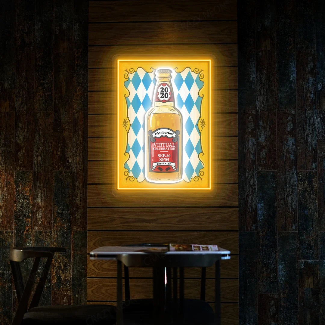 Oktoberfest Beer Bottle Neon Sign | Orange