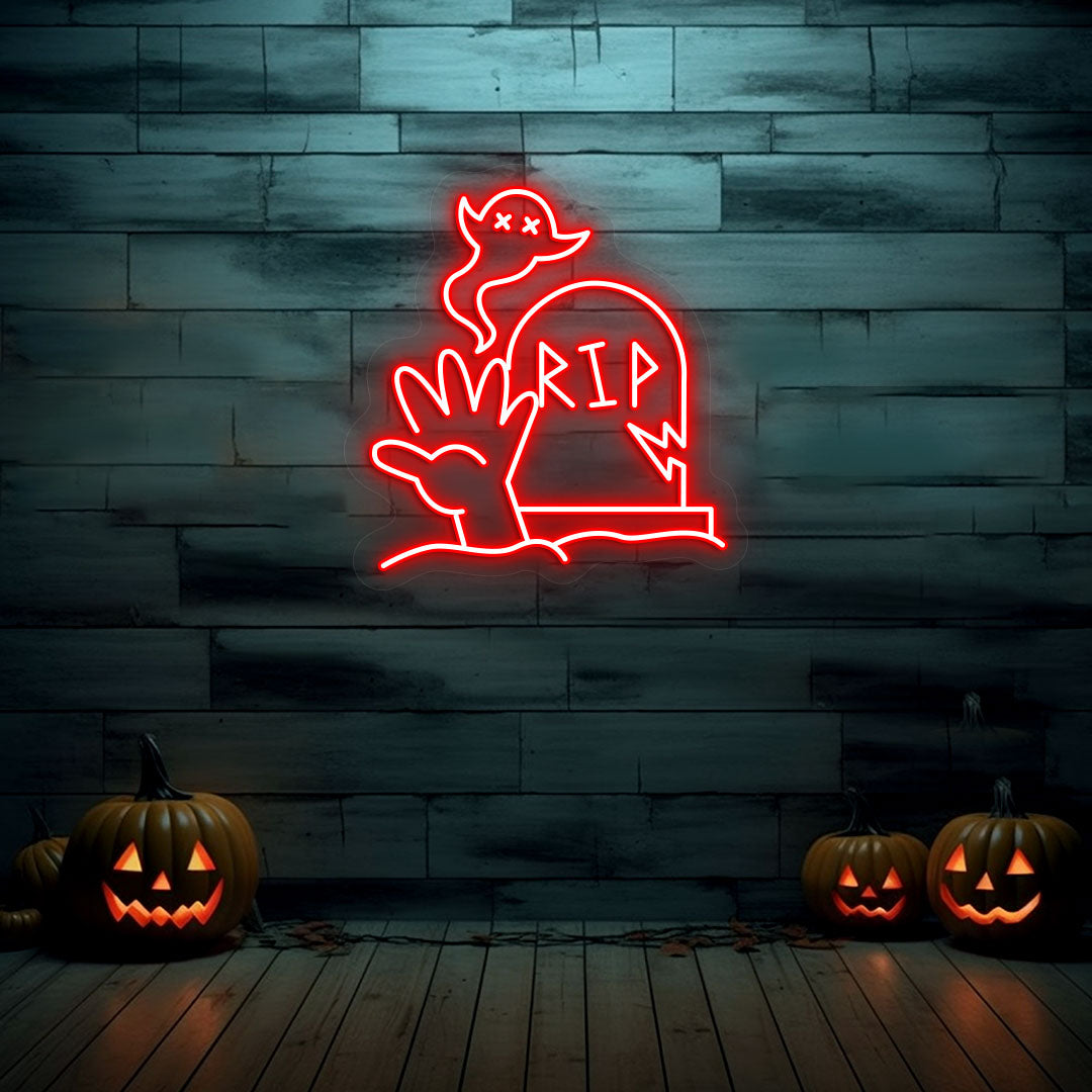 Graveyard RIP Tombstone Neon Sign | Red