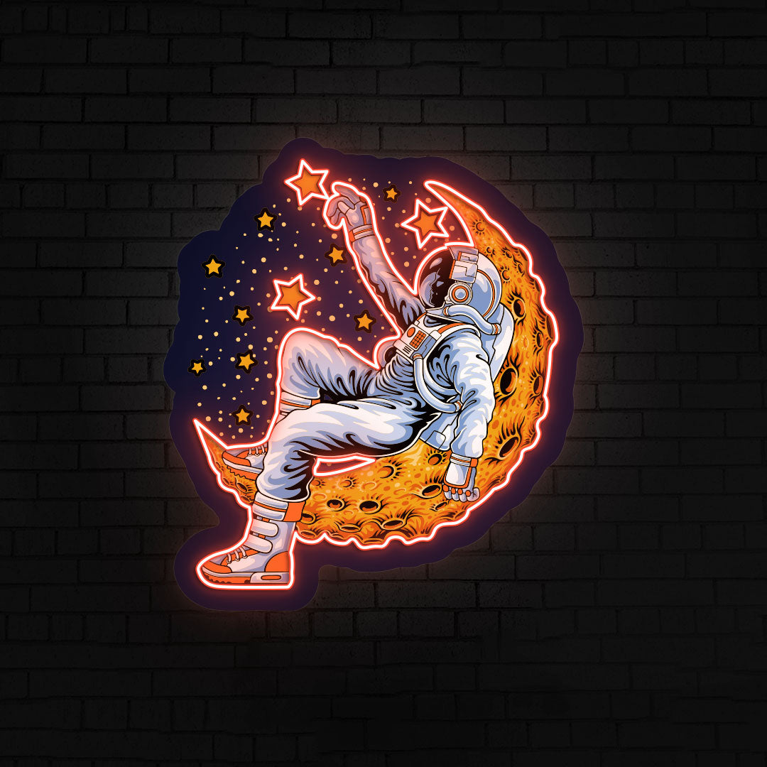 Astronaut On Moon Neon Artwork | Red