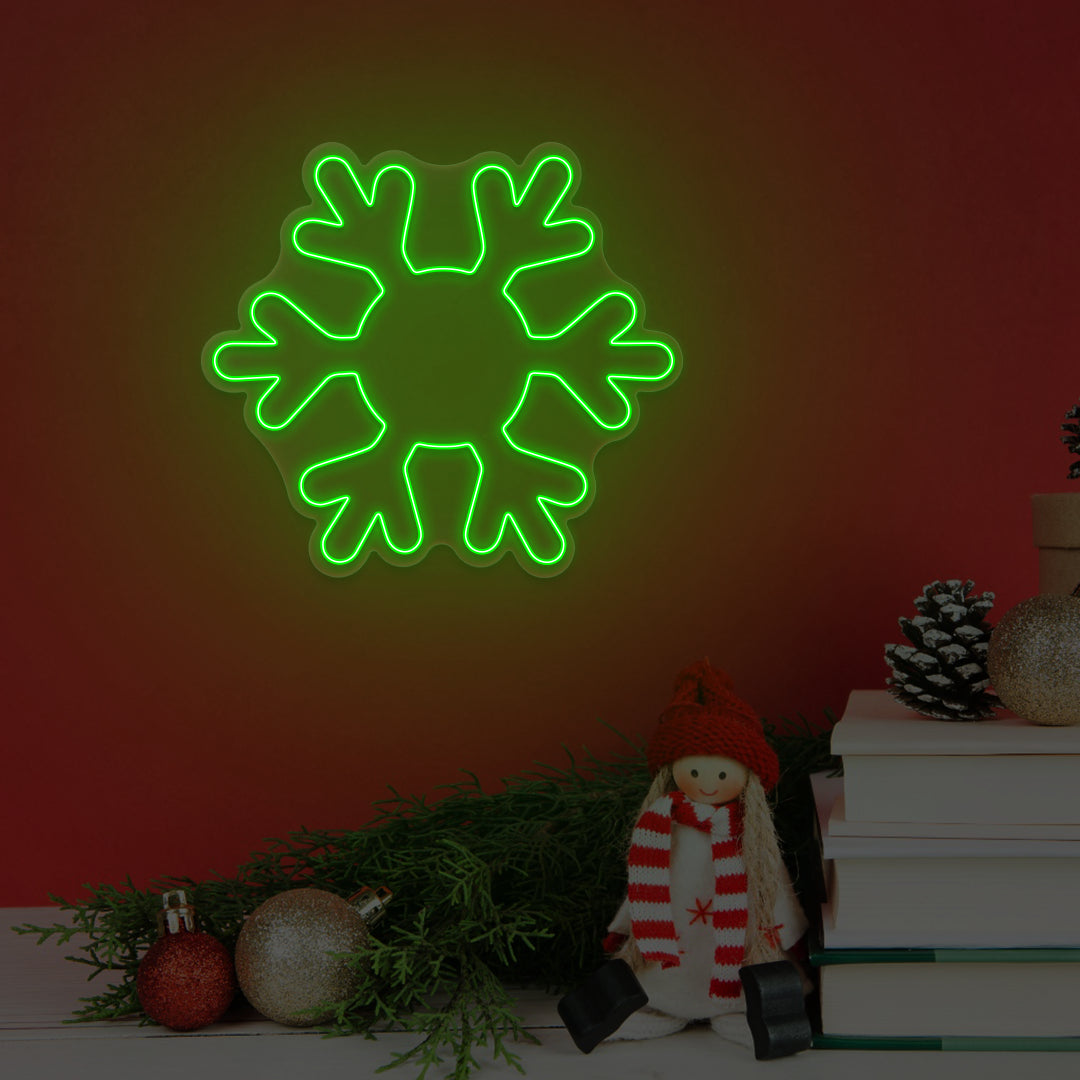 Frosted Snowflake Neon Sign | Green