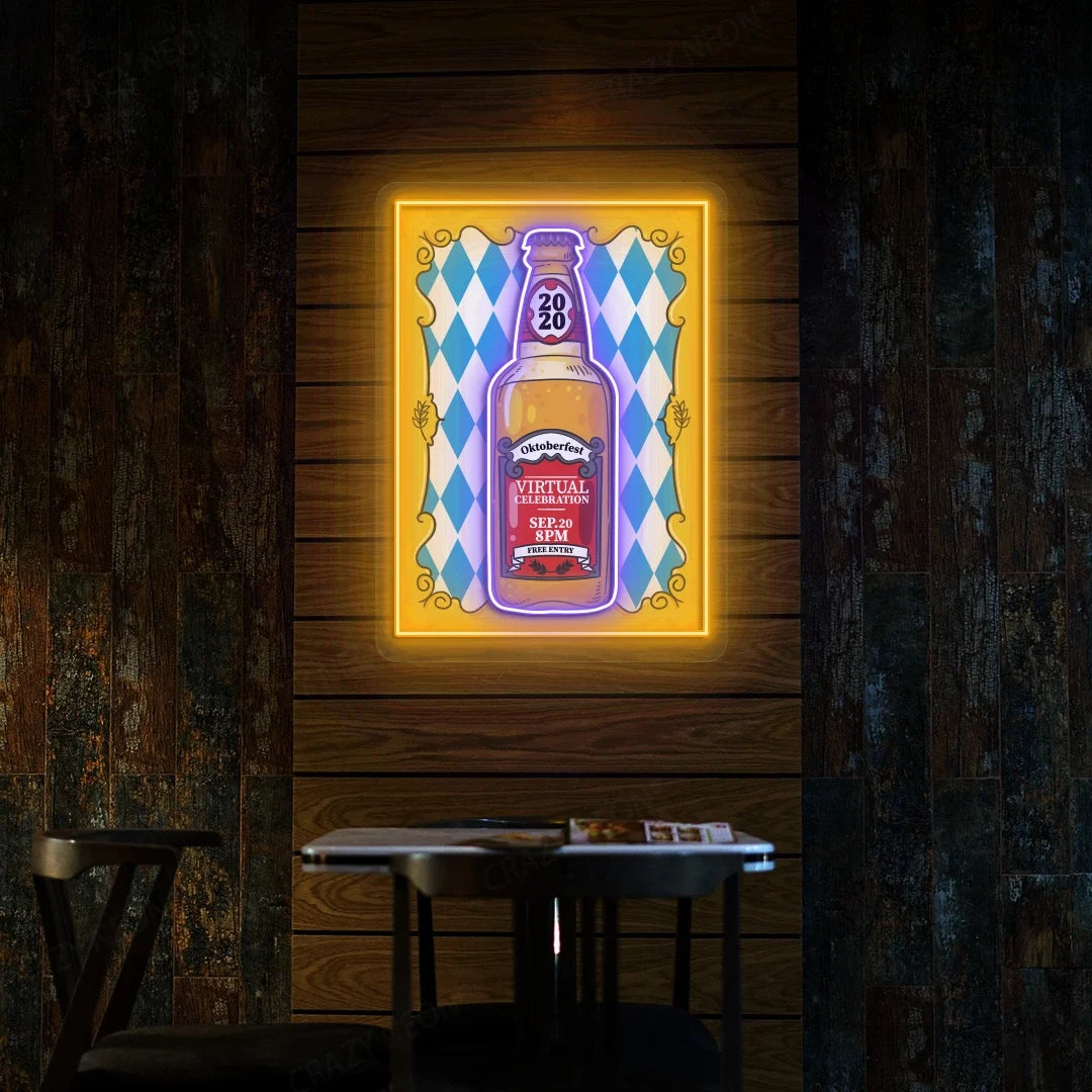 Oktoberfest Beer Bottle Neon Sign | Purple