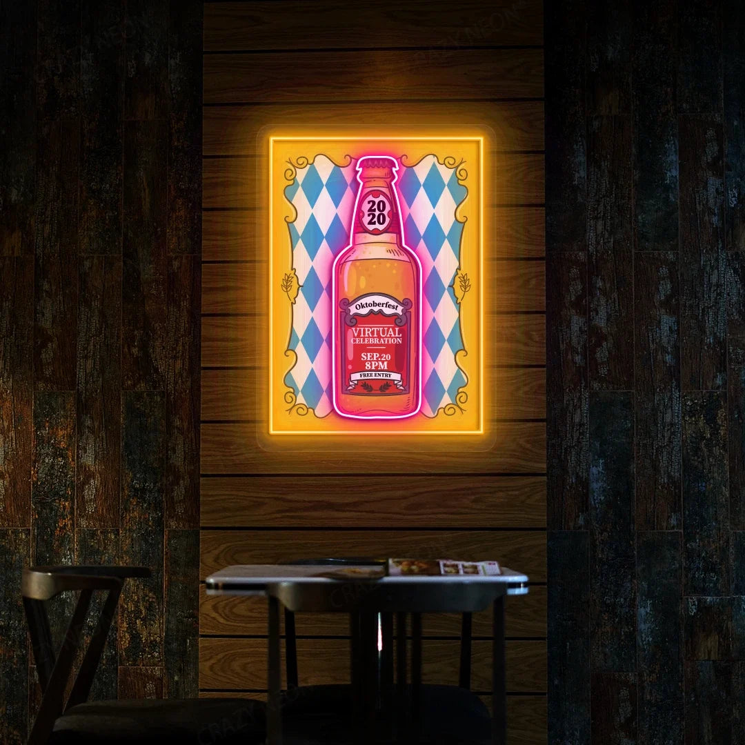 Oktoberfest Beer Bottle Neon Sign | Pink