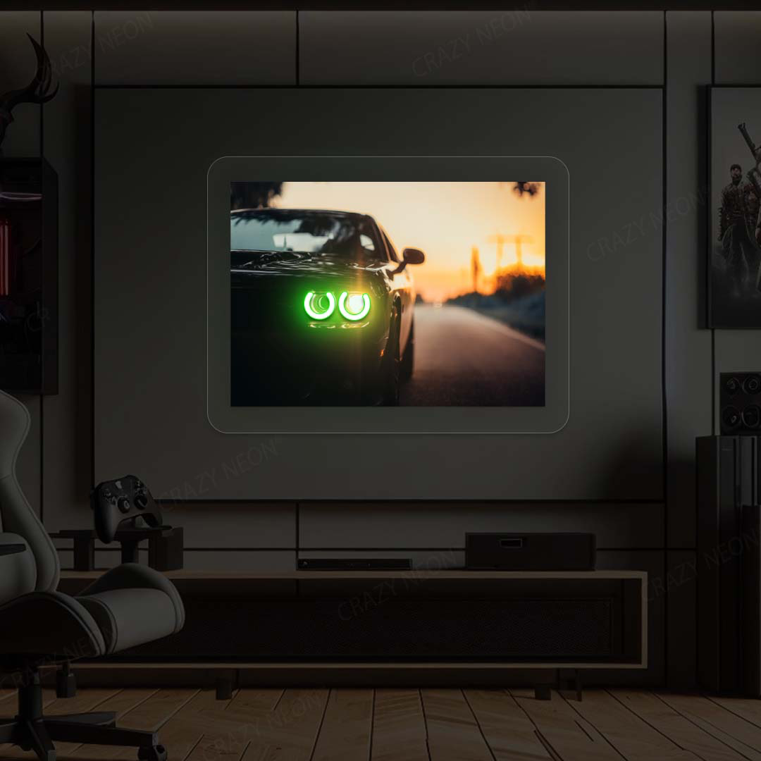 Challenger Headlight Neon Artwork | Green