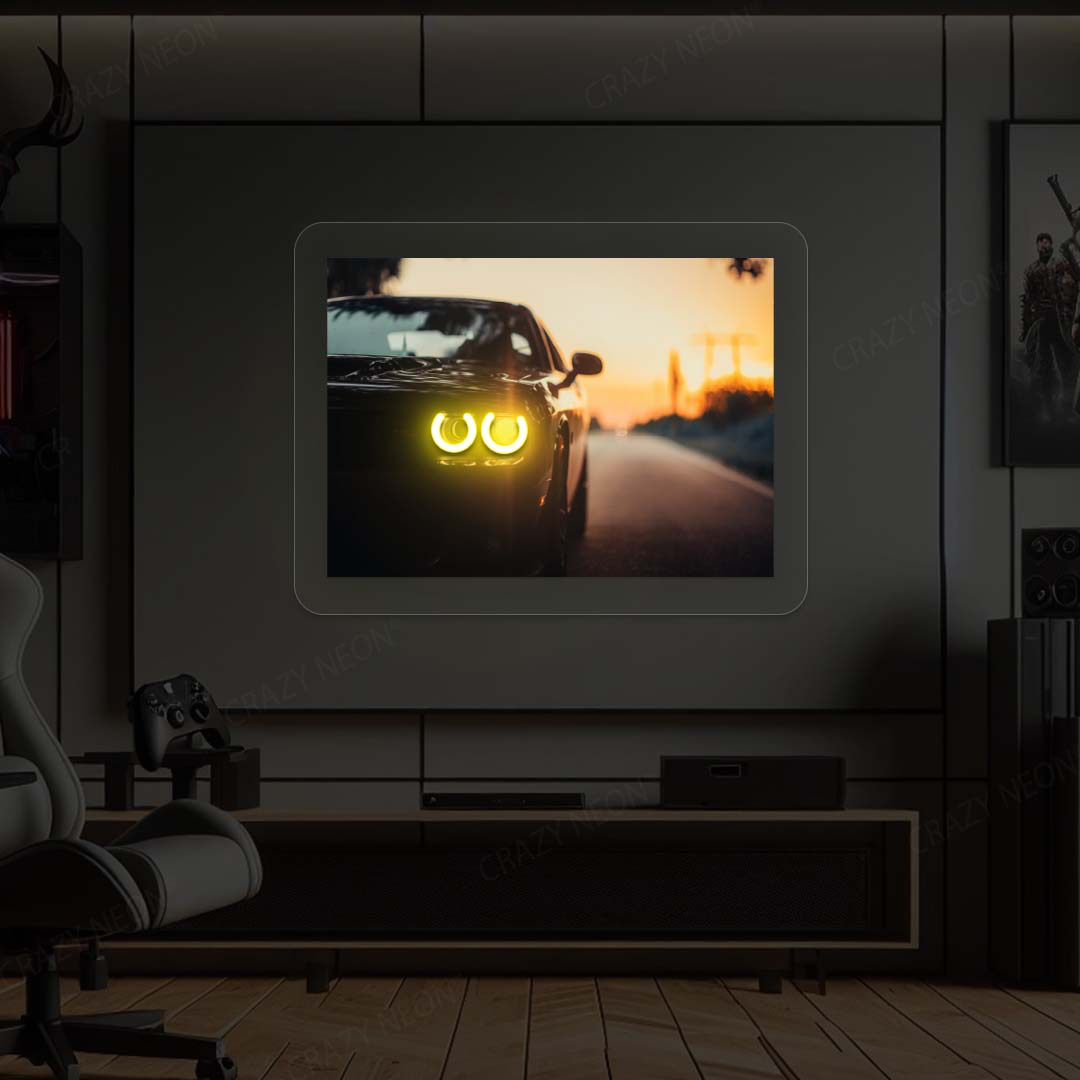 Challenger Headlight Neon Artwork | Yellow