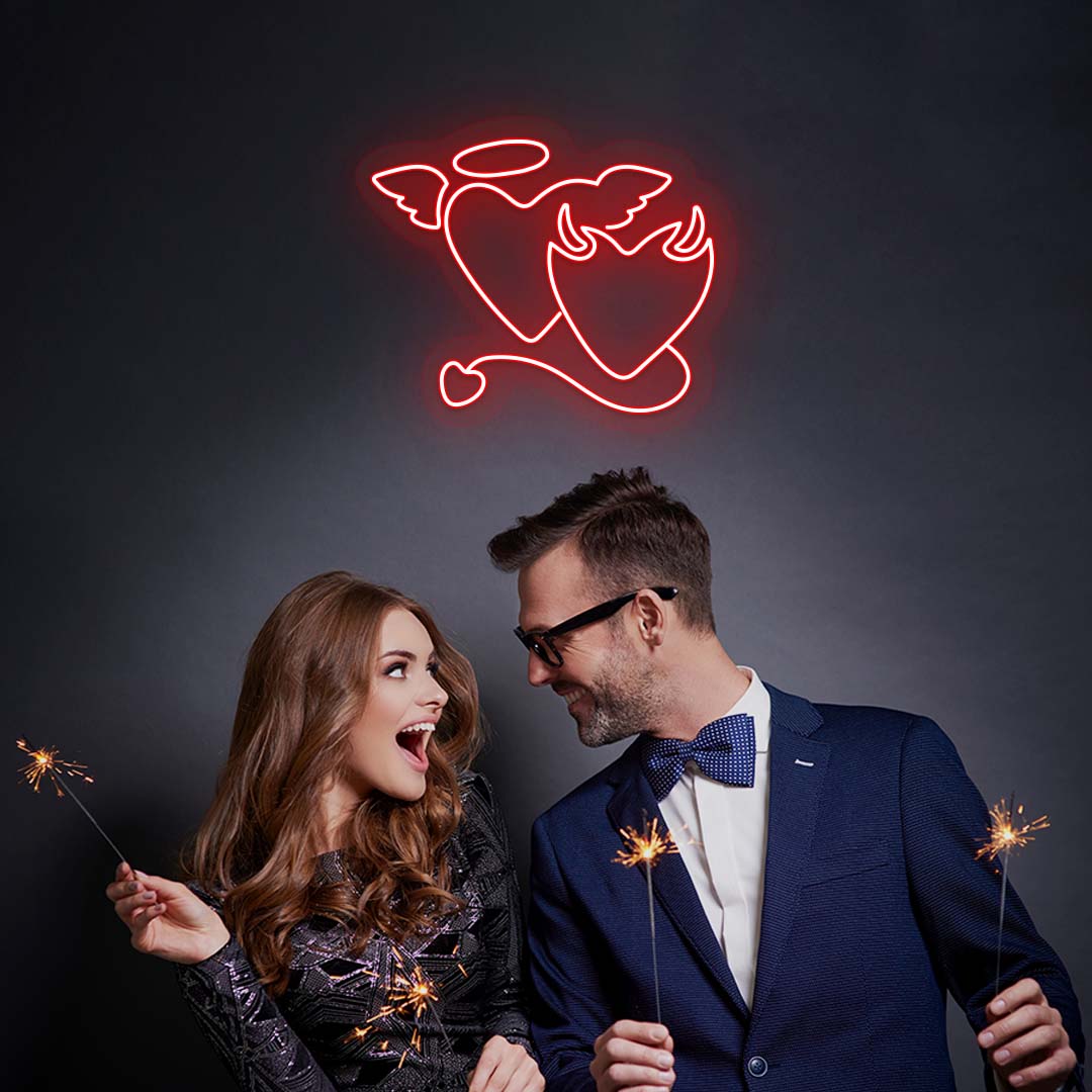 Angel And Devil Heart Neon Sign | Red