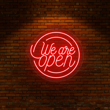 We Are Open Round Neon Sign | Red