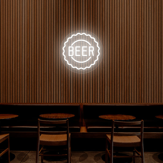 Beer Cap Neon Sign | White