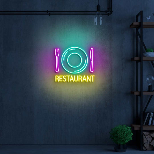 Cutlery & Dish Restaurant Neon Sign - Multicolor