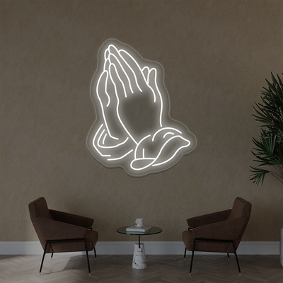 Folded Hands Praying Neon Sign | White